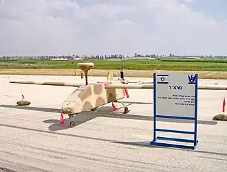 An IAI Searcher Hugla UAV at Tel Nof Airbase on Independence Day of Israel in April 2007