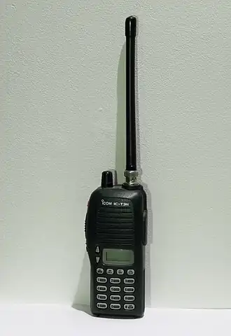 Rubber ducky antenna on walkie-talkie, 144 MHz