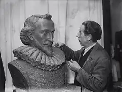 Sculptor Frits Sieger with bust of P.C. Hooft. Amsterdam; 22 March 1947