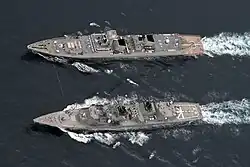 INS Chennai (D65) with JS Ikazuchi during JIMEX 2020 - Top view.