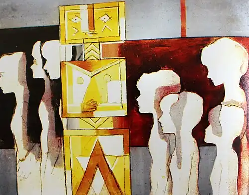 Ibrahim Kodra, Seeking new idols, 1968 oil on canvas, 80 × 100&nbsp;cm