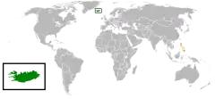 Map indicating locations of Iceland and Philippines