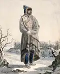 Saulteaux standing in a winter landscape (1822)