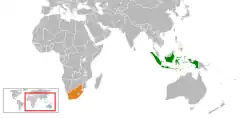 Map indicating locations of Indonesia and South Africa