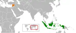 Map indicating locations of Indonesia and Syria