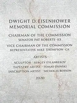 Information on Side of Sculpture that Represents Eisenhower's presidency at Eisenhower Memorial