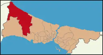 Map showing Çatalca District in Istanbul Province