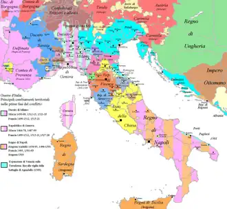 Italy during the contemporary conflicts, that included the War of the League of Cambrai
