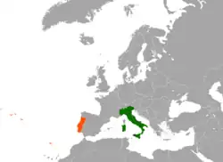 Map indicating locations of Italy and Portugal