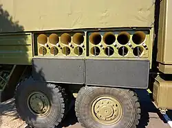 Ammunition storage aboard the artillery tractor.