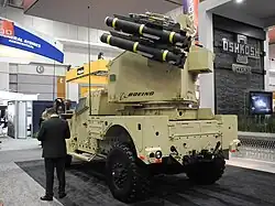At AUSA 2017, a JLTV Utility variant mounting Boeing's SHORAD Launcher