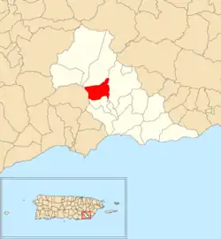Location of Jagual within the municipality of Patillas shown in red