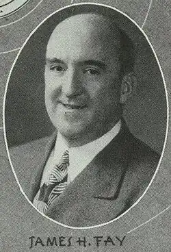 1944 black and white head and shoulders photo of Representative James H. Fay