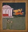 Guru Nanak placing his feet toward the Kaaba in Mecca