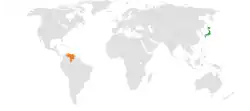 Map indicating locations of Japan and Venezuela