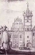Cathedral with over-80-meter-tall Sobieski Tower. Early-18th-century view.