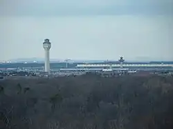 The current air traffic control tower dwarfs the original one
