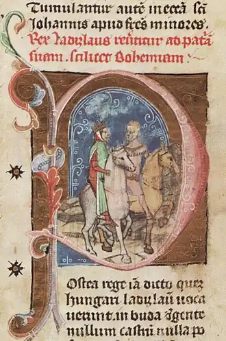 Chronicon Pictum, Hungarian, Hungary, King Wenceslaus, Wenceslaus II of Bohemia, Wenceslaus III of Bohemia, riding, horse, medieval, chronicle, book, illumination, illustration, history