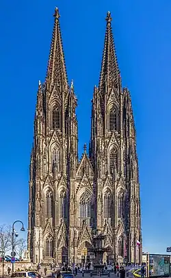 The Gothic west front of Cologne Cathedral was not completed until the 19th century.