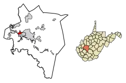 Location of Dunbar in Kanawha County, West Virginia.