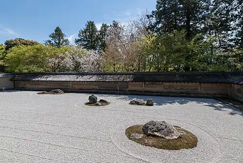 Image 47Ryoan-ji (late 15th century) in Kyoto, Japan, the most famous example of a Zen rock garden (from List of garden types)