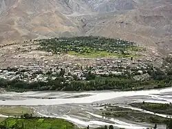 Kargil town with Suru river in the foreground