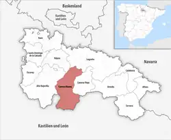 Map of Spain zoomed in with Camero Nuevo highlighted