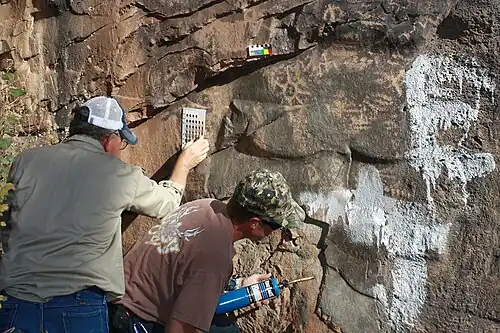 The petroglyphs during restoration