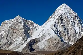 Khangri Shar (left) and Pumori