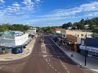 View of a street lined with commercial buildings