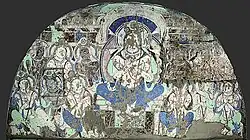 Maitreya, the Buddha of the future, in the Tusita Heaven, over the exit door.[17]