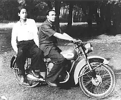 Merchants on a BSA Bantam in Lhasa, 1952.