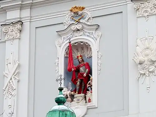 Figure of St. Florian on the church facade.