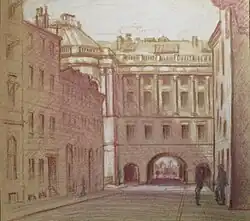 European Building Study 21, by LVG, pencil and charcoal on paper, 1934, 8 1/2" x 9", Goriansky Family Collection