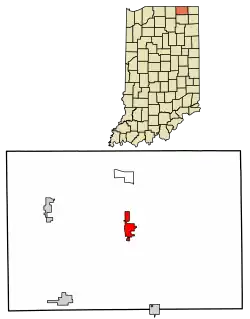 Location of Lagrange in LaGrange County, Indiana.