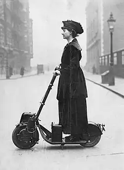 Lady Florence Norman, a suffragette, on her motor-scooter in 1916