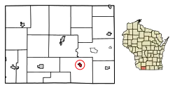 Location of Gratiot in Lafayette County, Wisconsin.