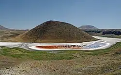 A western side view of Lake Meke in the volcanic area which is located near the city of Karapınar, in the Karapınar District of Konya Province.
