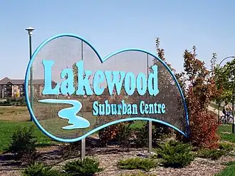 Lakewood Urban Centre entrance sign, using the former name of Lakewood Suburban Centre.