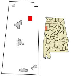 Location of Beaverton in Lamar County, Alabama.
