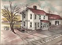 The former Milwaukee Railroad depot in Laredo. Watercolor by R.L. Huffstutter.