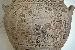 7th-century BC Melian pithamphora depicting the Judgement of Paris, Archaeological Museum of Paros.