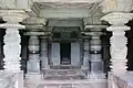 Lathe turned pillars support bay ceiling in the Kedareshwara temple at Halebidu
