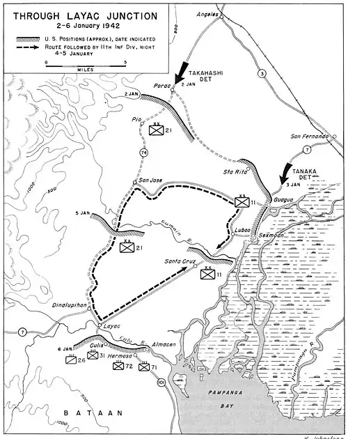A map of the area around Dinalupihan in January 1942