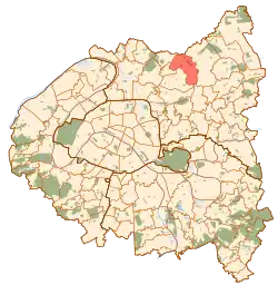 Location (in red) within Paris inner suburbs