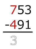 7 − 4 = 3 This result is only penciled in.