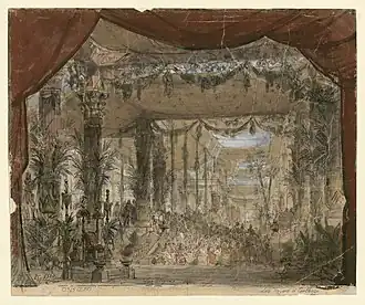 The Théâtre Lyrique was known for its lavish sets and staging. The throne room of Didon for the opera Les Troyens by Berlioz. a Carthage (1863)