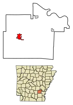 Location of Star City in Lincoln County, Arkansas.
