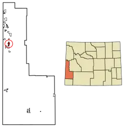 Location of Afton in Lincoln County, Wyoming.