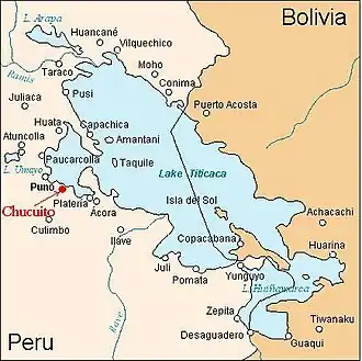 Location of Chucuito, the capital of the Inca province of the Lupacas, and Cutimbo, the pre-Inca capital.